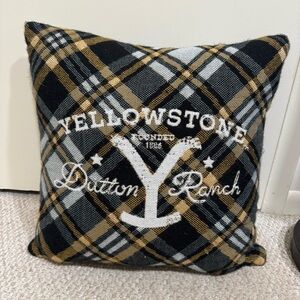 Yellowstone Dutton Ranch Plaid Square Tartan Pillow - Black and Gold
